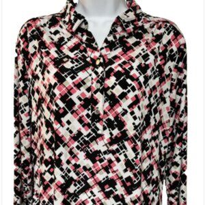 212 Collection Ladies Large Multicolor 3/4 Sleeve V Neck Collared Blouse